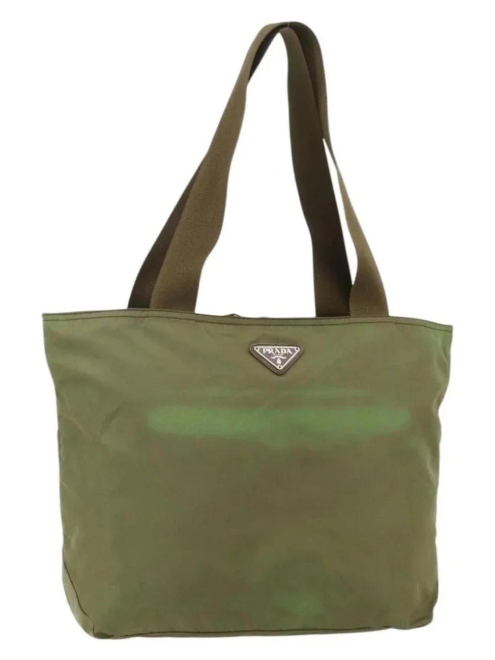 PRADA Tote Bag Nylon Khaki Silver Auth 175345
